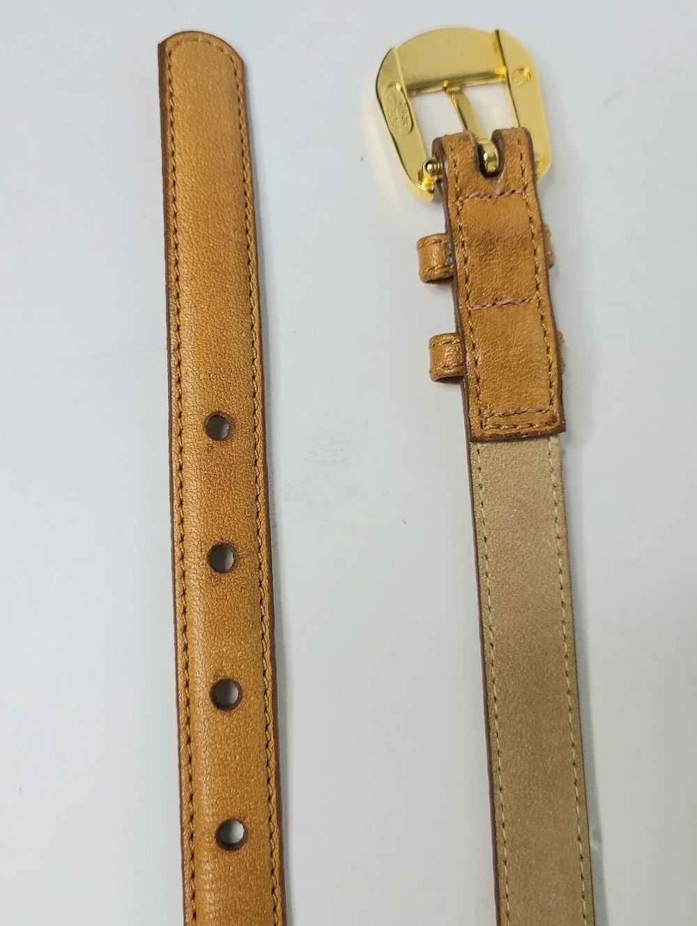 Pierre Cardin Tan Full Grain Cowhide Skinny Vintage Belt
